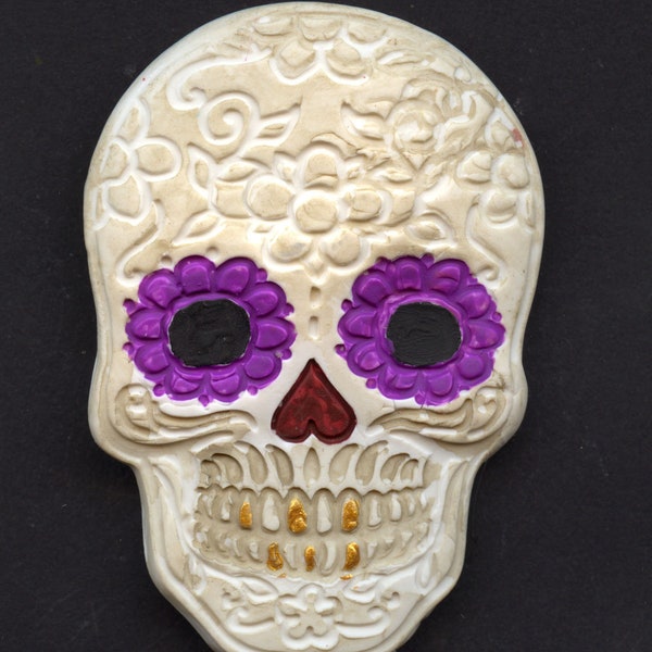 Polymer Sugar Skull  Art Doll Face Cab AAH 1