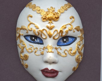 NEW  !!  A polymer Clay finely detailed Art Doll Face White  and gold AA 1