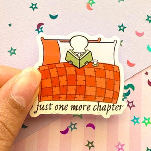Just One More Chapter Sticker, Skeleton Reading Sticker, Kindle Sticker, e-reader, Bookish Sticker, Book Stickers, Book Lover Gift