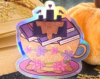 Romantasy Sticker, Teacup, Holographic B-Grade Reader Sticker, Bookish Sticker, Kindle Sticker, Bookish Gifts, Reading Gifts for Book Lovers