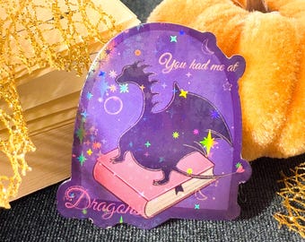 Romantasy Dragon Sticker, Book Lover Gift, Holographic Kindle Decal