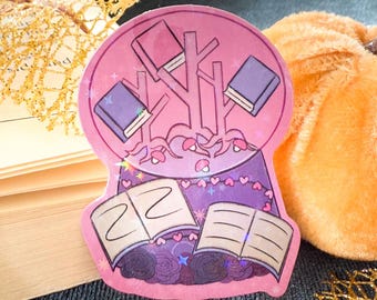 Romantasy Bookglobe Sticker, Holographic Book Forest, Reader Gift
