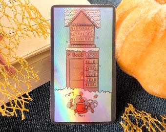Winter Bookshop Holographic Sticker, Reader Sticker, Bookish Stickers, e-reader, Kindle Stickers, Bookish Merch, Reading Book Lover Gift