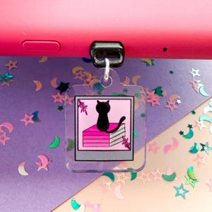 Kindle Charm, Cat With Books, Bookish Charm, Phone Charm, USB-C Dust Plug, Booktok Merch, Kindle Accessories, Gift for Readers, Bookish Gift