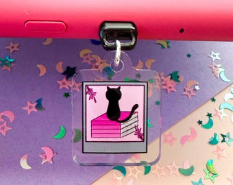 Kindle Charm, Cat With Books, Bookish Charm, Phone Charm, USB-C Dust Plug, Booktok Merch, Kindle Accessories, Gift for Readers, Bookish Gift