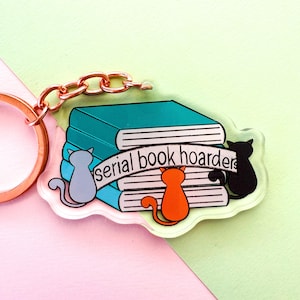 Book Keychain, Cat Book Hoarders, Bookish Keychain, Cat Keychain, Bookish Keyring, Love Reading, Book Lover Gift