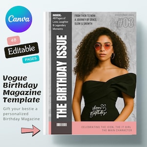 48-Page Editable Birthday Magazine Template for Canva - Vogue DIY Birthday Magazine - Customizable Birthday Gift - Personalized Magazine.