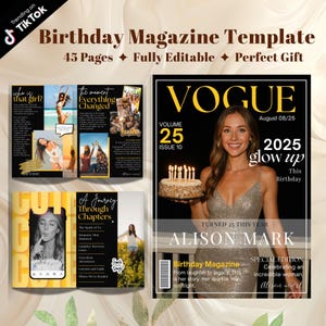 45-Page Editable Birthday Magazine Template for Canva, Vogue DIY Birthday Magazine, Customizable Birthday Gift, Personalized Magazine.