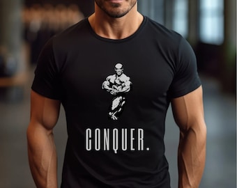 Ronnie Coleman Conquer Classic Bodybuilding T-Shirt Oversized Unisex Gym 100% Cotton Black White Training Golden Era Olympia Old School Gift