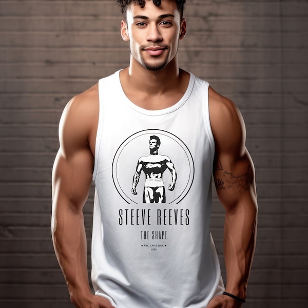 Steve Reeves Mr. Universe Classic Physique Bodybuilding T-Shirt Tank Top Gym 100% Cotton Black White Training Golden Era Olympia Old School