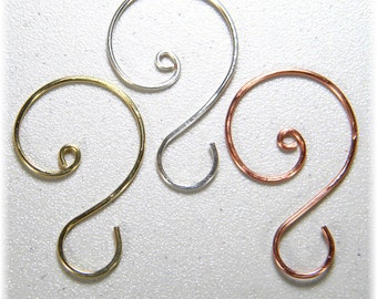 Large (1 3/4" to 2") Ornament Hooks in Silver, Gold, or Copper, Set of 12