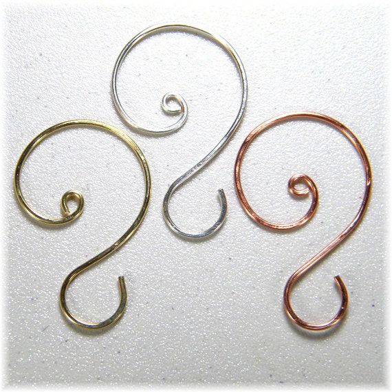 Large 1 3/4 to 2 Ornament Hooks in Silver, Gold, or Copper, Set of