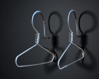 Miniature Coat Hanger Earrings, Sterling Silver