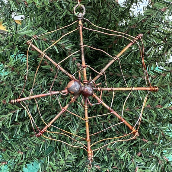 Copper Spider in Web Ornament, Christmas Spider