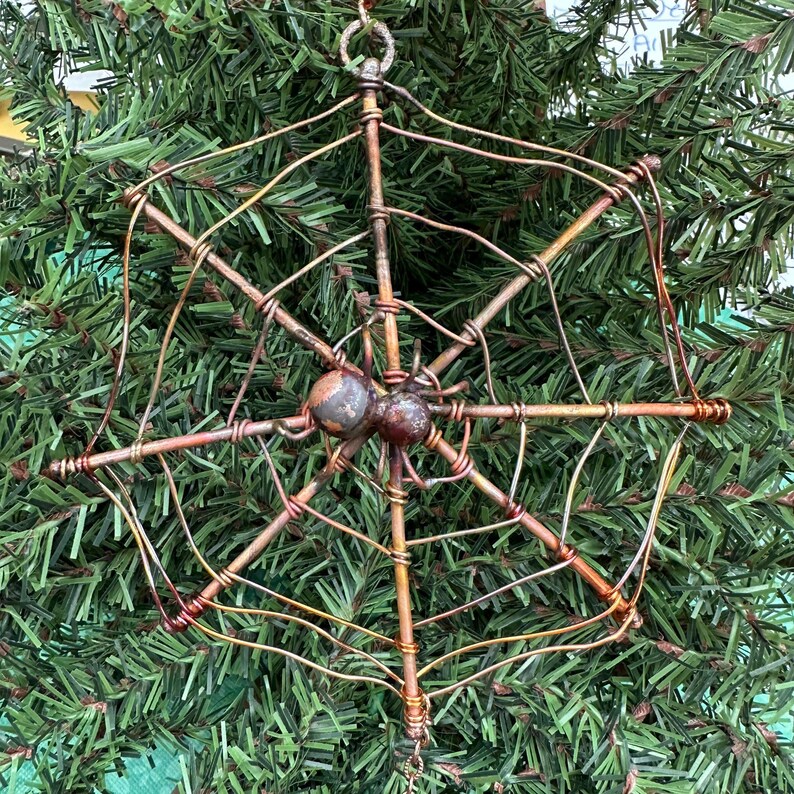 Copper Spider in Web Ornament, Christmas Spider image 1
