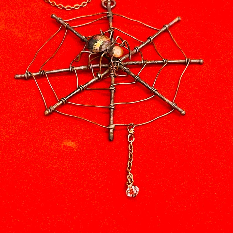 Copper Spider in Web Ornament, Christmas Spider image 4
