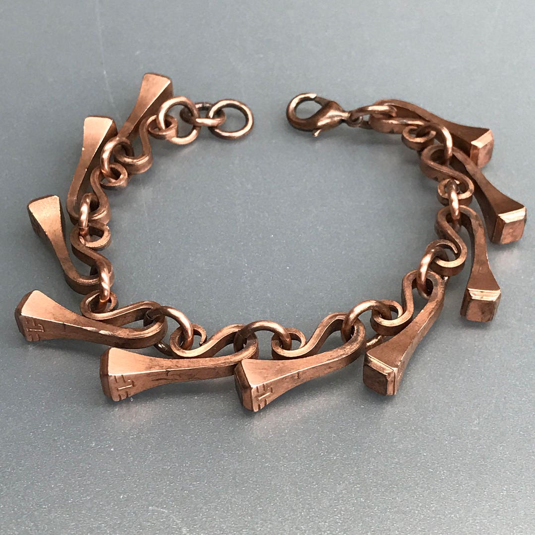 Coppercoated Horseshoe Nail Equestrian Link Bracelet Etsy
