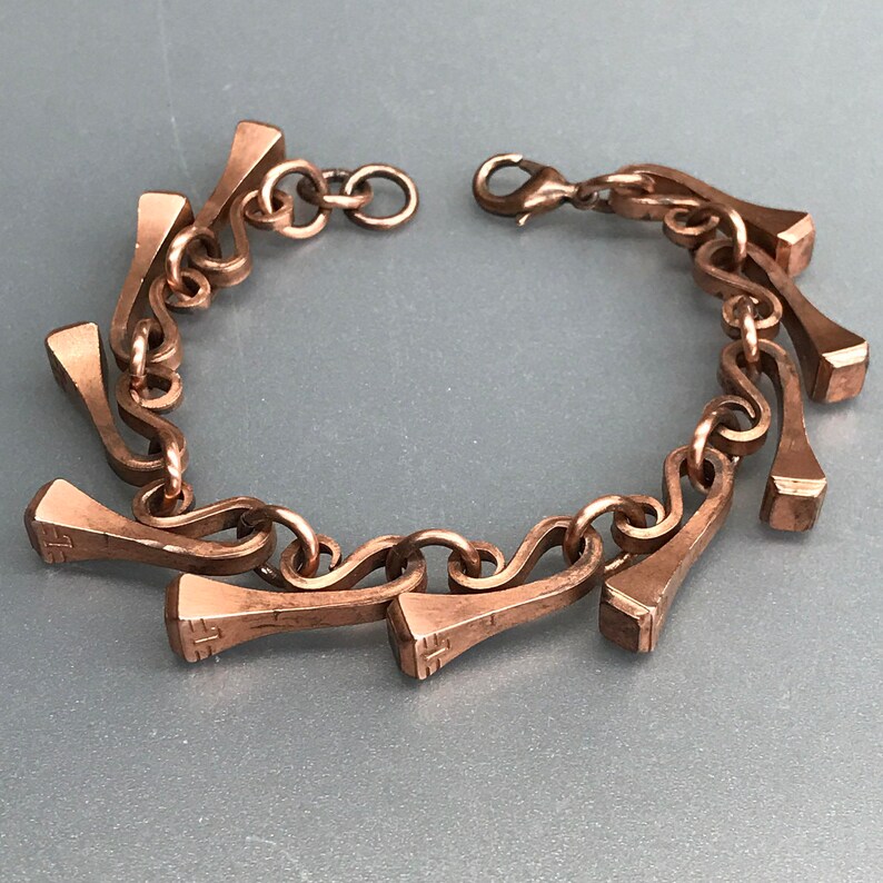 Coppercoated Horseshoe Nail Equestrian Link Bracelet Etsy