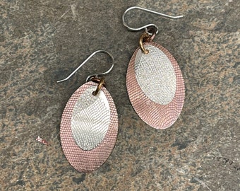 Textured Ovals Dangle Earrings, Sterling & Copper