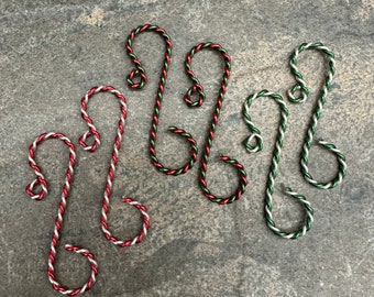 Twisted (2") Ornament Hooks, set of 12, choice of Red-Silver, Red-Green, Green-Silver (red-white replacement)