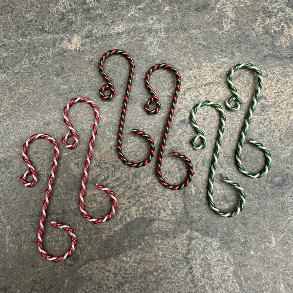 Twisted (2") Ornament Hooks, set of 12, choice of Red-Silver, Red-Green, Green-Silver (red-white replacement)