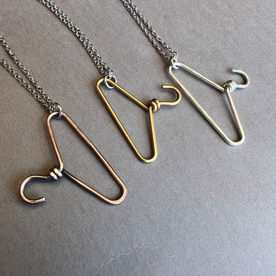 Miniature Coat Hanger Necklace Choice of Copper Brass or Etsy