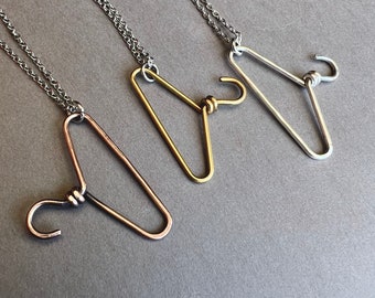 Miniature Coat Hanger Necklace, Choice of Copper, Brass, or Sterling