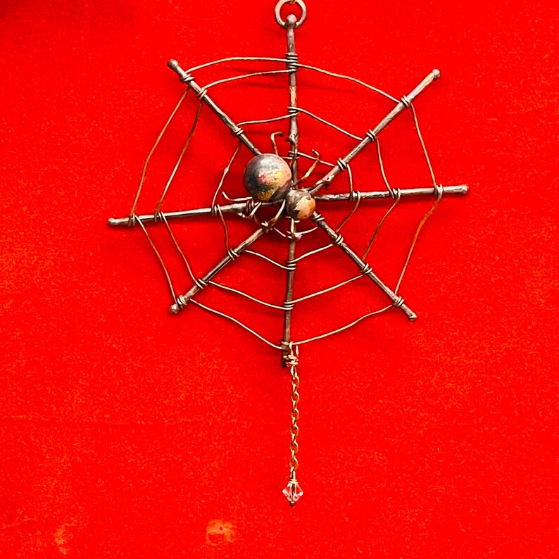 Copper Spider in Web Ornament, Christmas Spider image 3