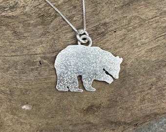 Bear Silhouette Pendant Sterling Silver Bear Necklace