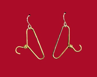 Miniature Brass Coat Hanger Earrings