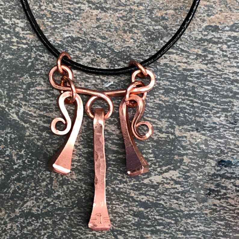 Horseshoe Nail Triple Dangle Pendant Copper Coated Steel Etsy