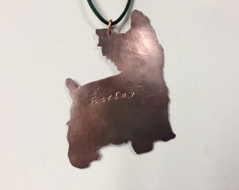 Copper Yorkie Silhouette Ornament, Blank or Personalized