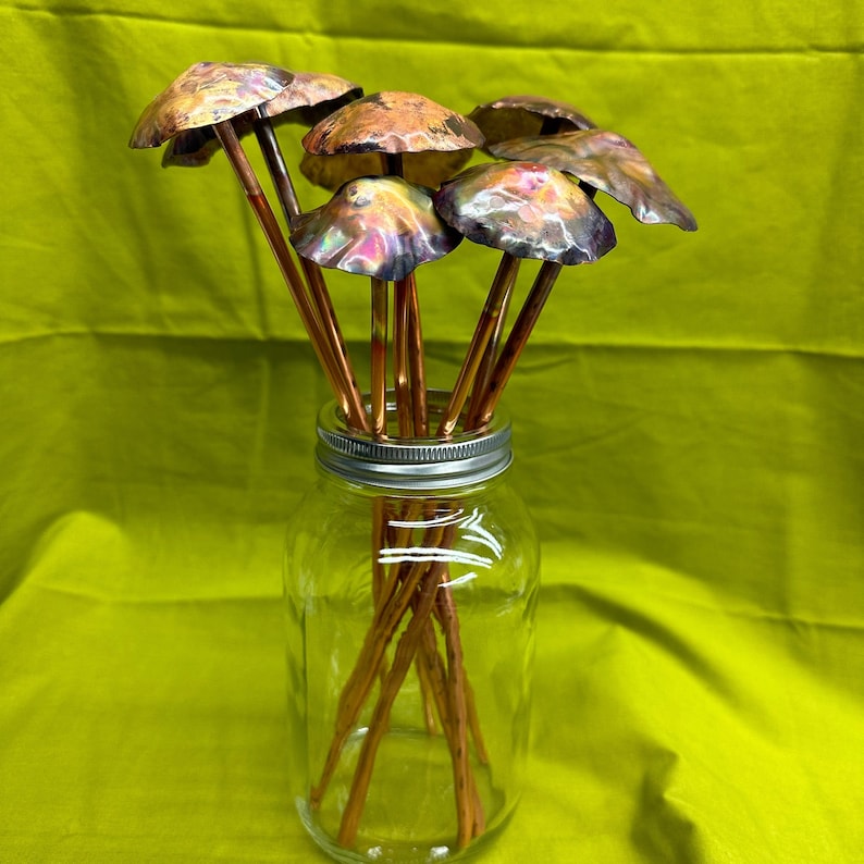 Copper Mushroom Plant Stick, Garden Decor. image 6