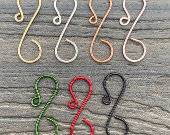 Simple Ornament Hooks, 1 1/2", Choice of gold, silver, copper, rose gold, green, red, black