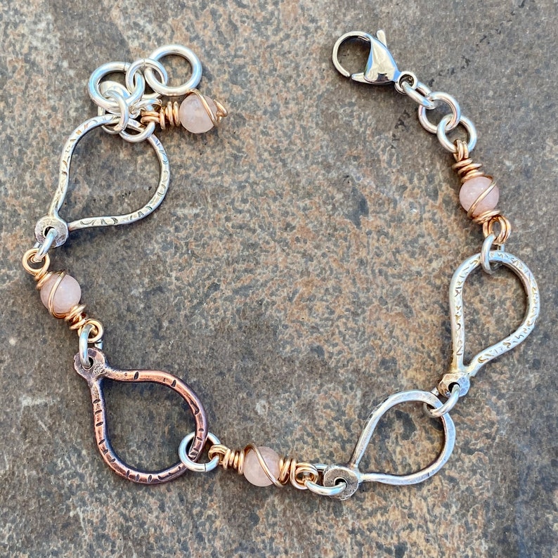 Oval Balloon Links Bracelet with Pink Morganite Beads