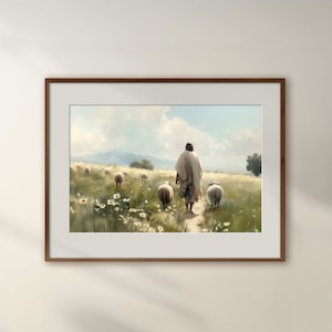 Good Shepherd Christian Wall Art Parable of the Lost Sheep Jesus Leaves the 99 Christian Home Decor Gift Digital Art Download