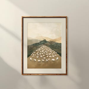 Jesus Leaves the 99 Art Print Unframed, Christian Wall Art Parable of the Lost Sheep Good Shepherd, Jesus Art, Christian Home Decor