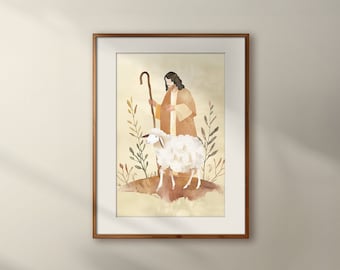 Jesus and the Lost Sheep Watercolor Art Print (Digital Download)