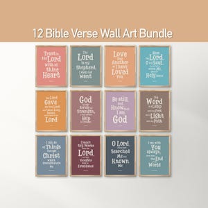 Bible Verse Wall Art Bundle 12, Modern Christian Art, Scripture Wall Art Church Classroom, Christian Kids Sunday school, Christian Nursery