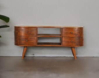 Entertainment Unit - Chestnut Finish Nordic Style TV Stand, Perfect Media Center for Home, Ideal Housewarming Gift