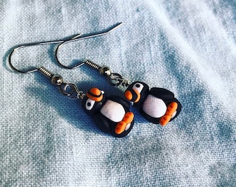 Puffin Polymer Clay Sculpted Earrings Stainless Steel