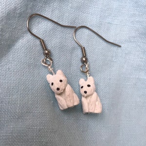 Westie Dog Polymer Clay Sculpted Earrings Stainless Steel