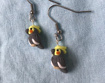 Cockatiel Polymer Clay Sculpted Earrings Stainless Steel