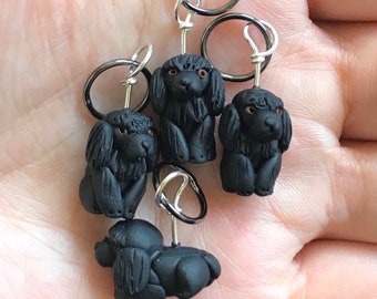 Black Cocker Spaniel Polymer Clay Dog Stitch Markers Set of 4