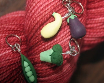 Vegetable Stitch Markers Plate of 4 Miniature Sculpted Polymer Clay Food Knit, Crochet Accessories