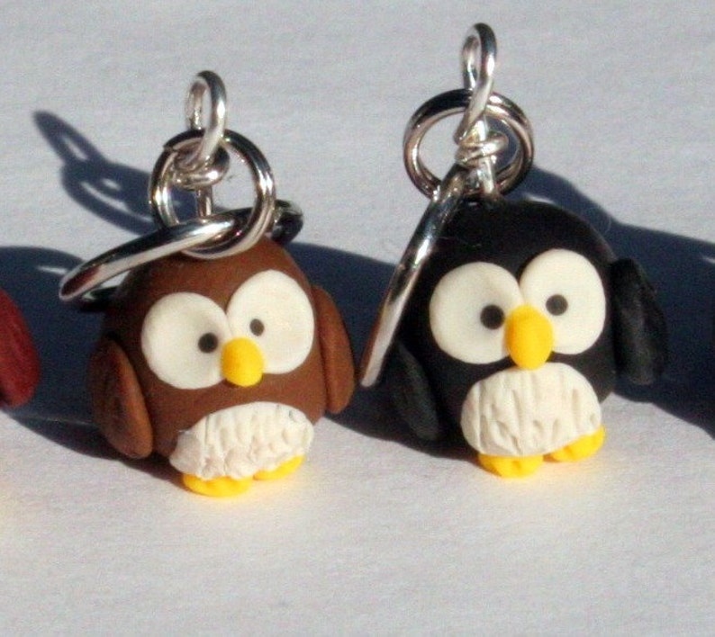 Owl Polymer Clay Miniature Stitch Markers Flock of 4 image 4