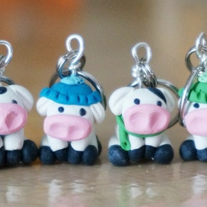 Miniature Cold Holstein Cow Polymer Clay Stitch Markers (herd of 4 sculpted accessories)