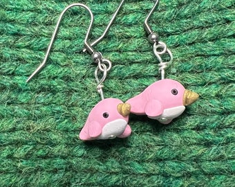 Pink Narwhal Earrings on Stainless Steel
