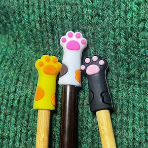 Silicone Cat Paw Knitting Needle Point Protectors (8mm-11mm) or Larger Scissor Toppers