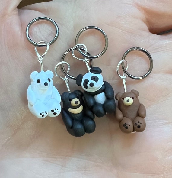 Polymer Clay Bear Stitch Markers sleuth of 4 Miniature Sculpted Animal  Knit, Crochet Accessories 